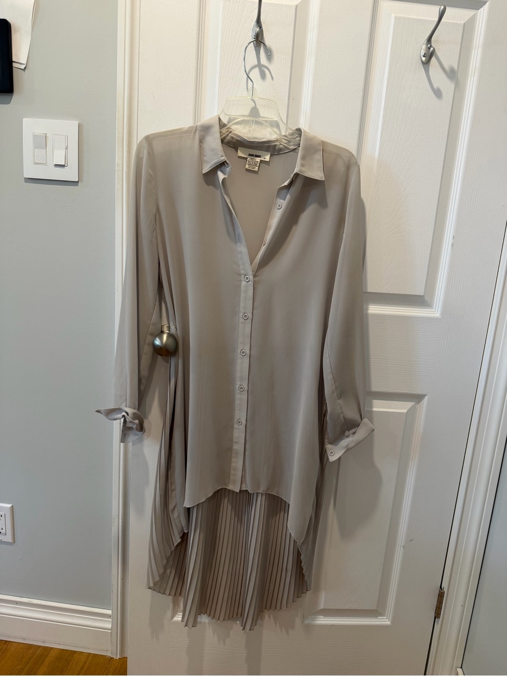 Grey High-Low Pleated back Button-Down Blouse